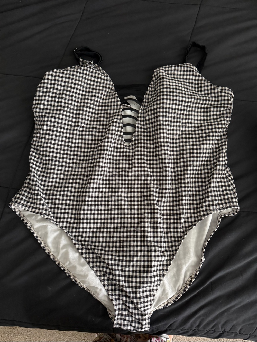 Time and Tru Black and White Gingham Bodysuit